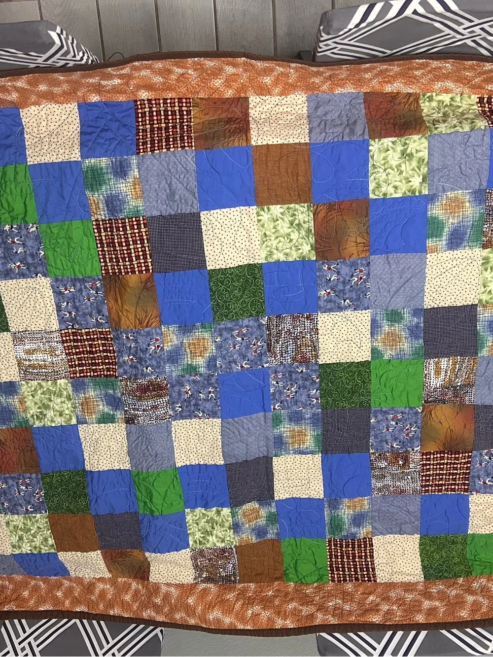 Handmade Quilt Blanket Sports Brown Green basketball‎ soccer volleyball baby boy